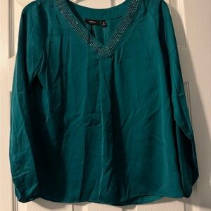 Apt. 9 Teal Embellished V-Neck Blouse